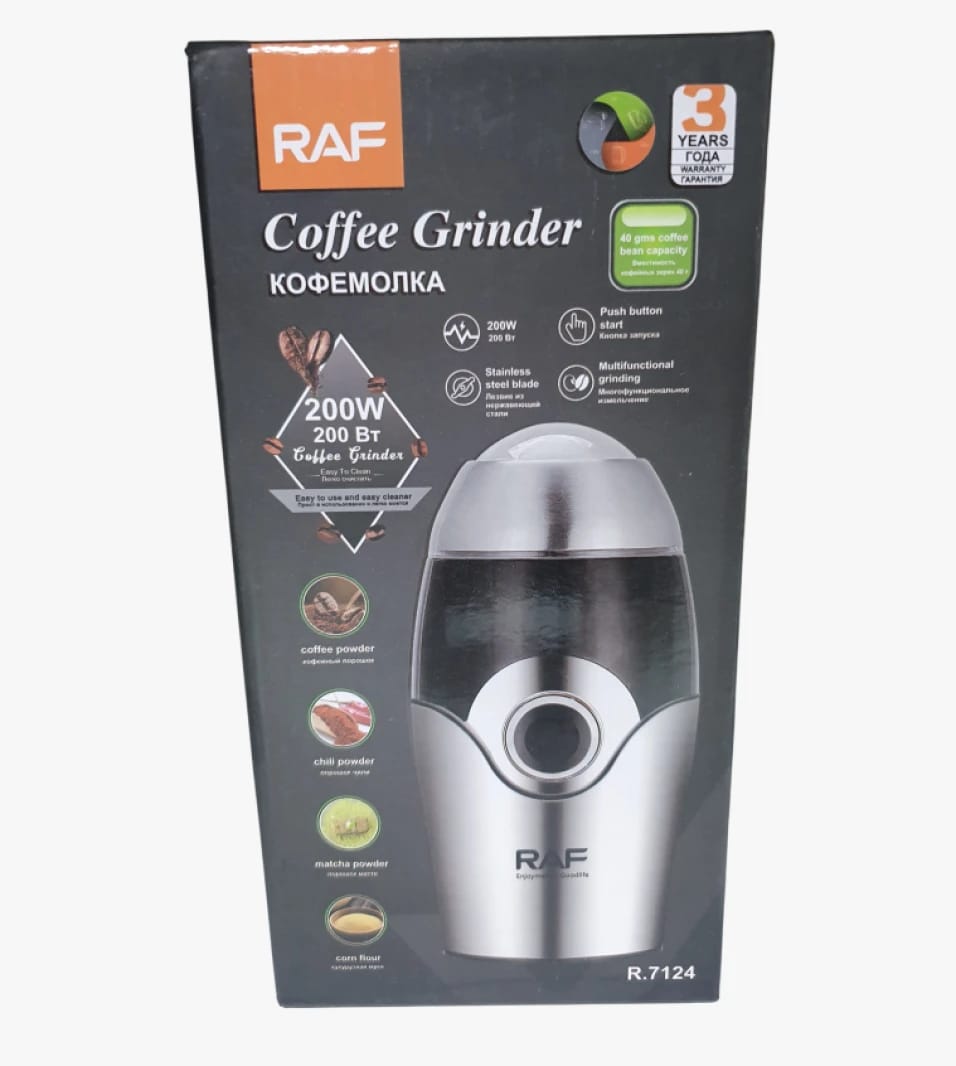 RAF Electric Coffee Grinder with Stainless Steel Blades and 40g Capacity for Easy Use and Cleaning