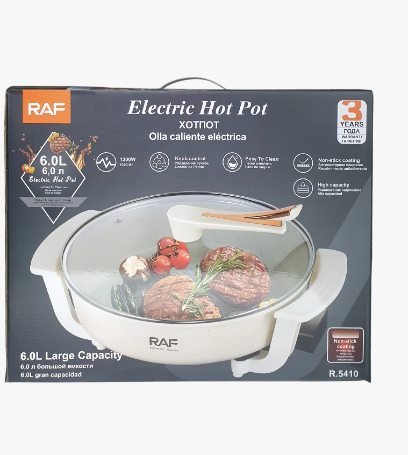 RAF Electric Hot Pot with Non-stick Coating, 6L Capacity, Elegant Design for Modern Kitchens
