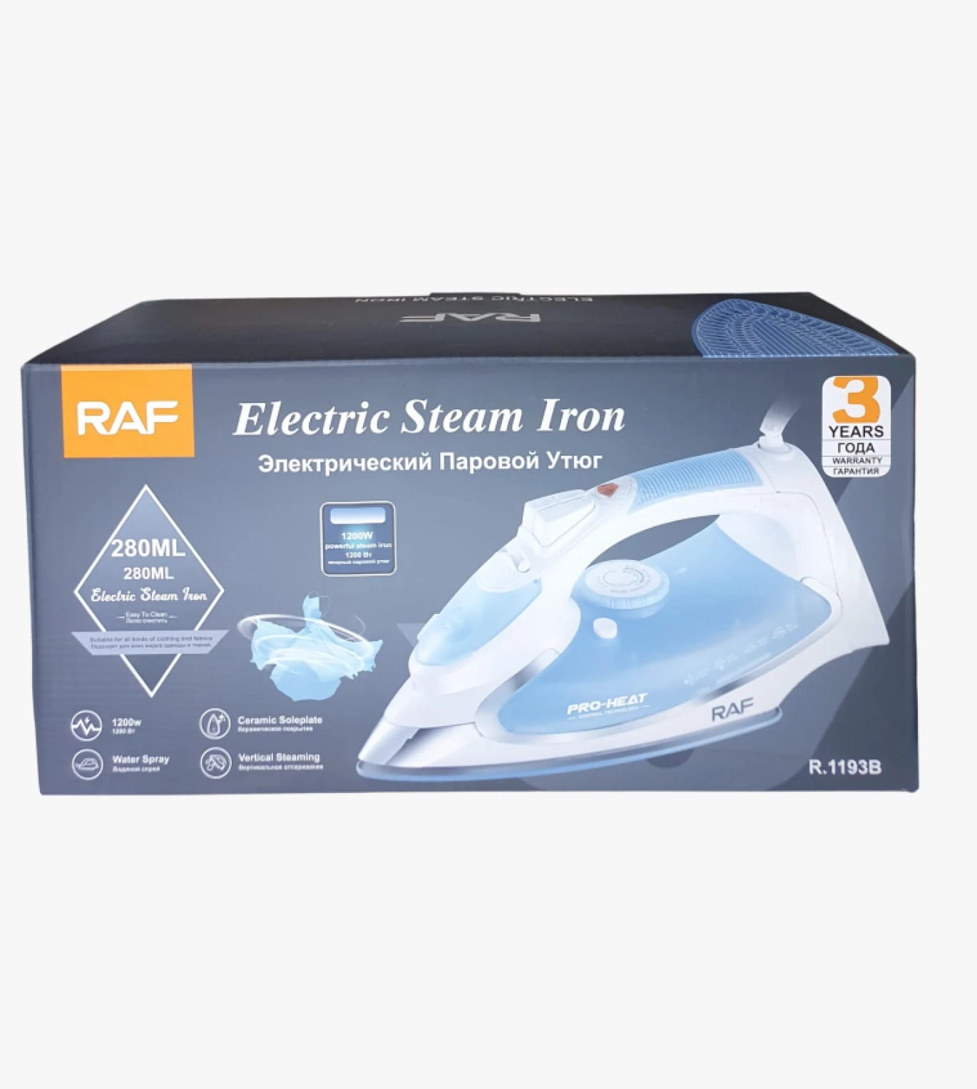 RAF Electric Steam Iron with Practical Design and Comfortable Grip for All Fabrics, Featuring Water Tank for Optimal Performance.