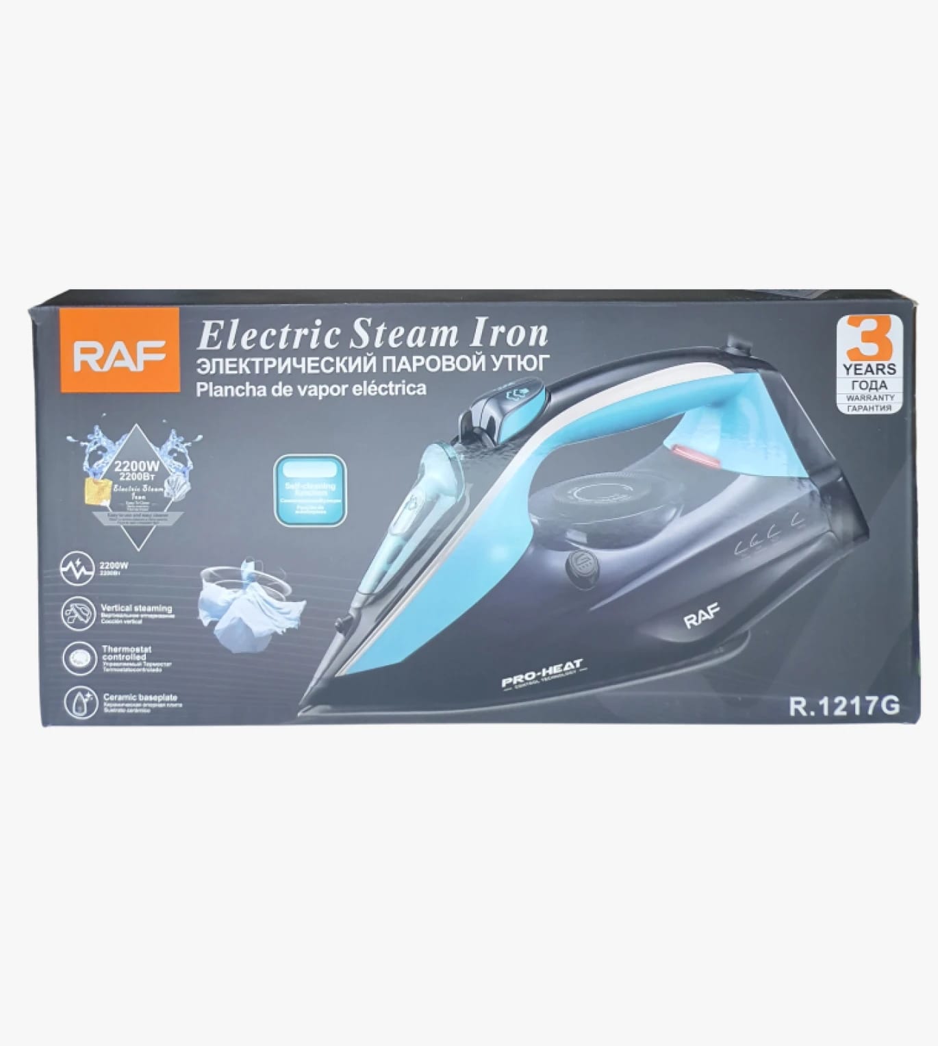 RAF Advanced Electric Steam Iron with Modern Design for Home Use Featuring a Ceramic Soleplate and Water Reservoir