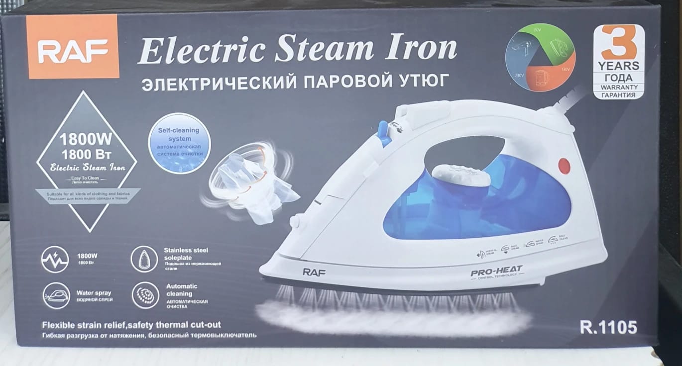 RAF 1800W Electric Steam Iron with Innovative Design for Apparel and Advanced User Safety