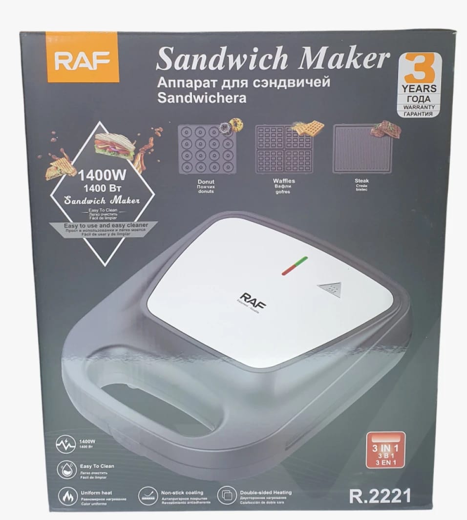 RAF Sandwich Maker, 1400W with Sleek Design for Easy Gourmet Creations for Food Enthusiasts.