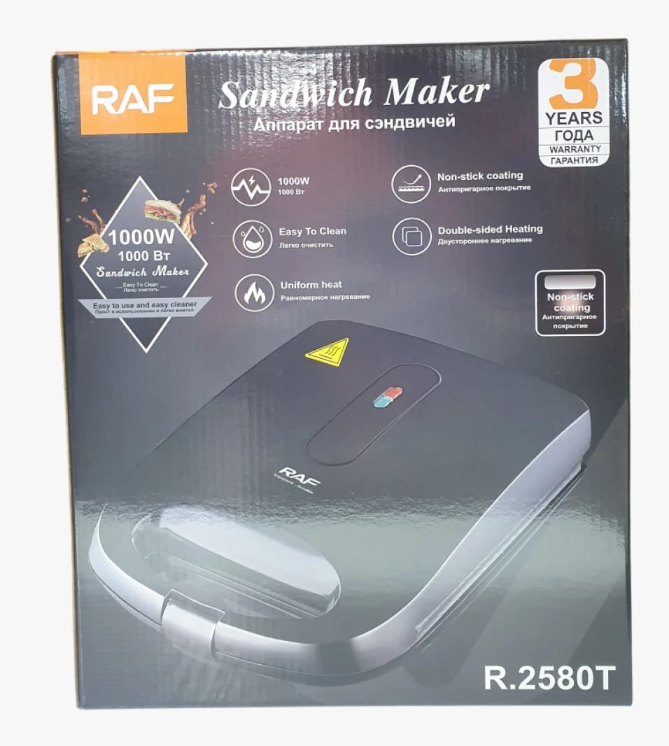 RAF Advanced Sandwich Maker, Sleek Design with Power Indicators, Perfect for Snack Lovers and Grilled Cheese Enthusiasts.