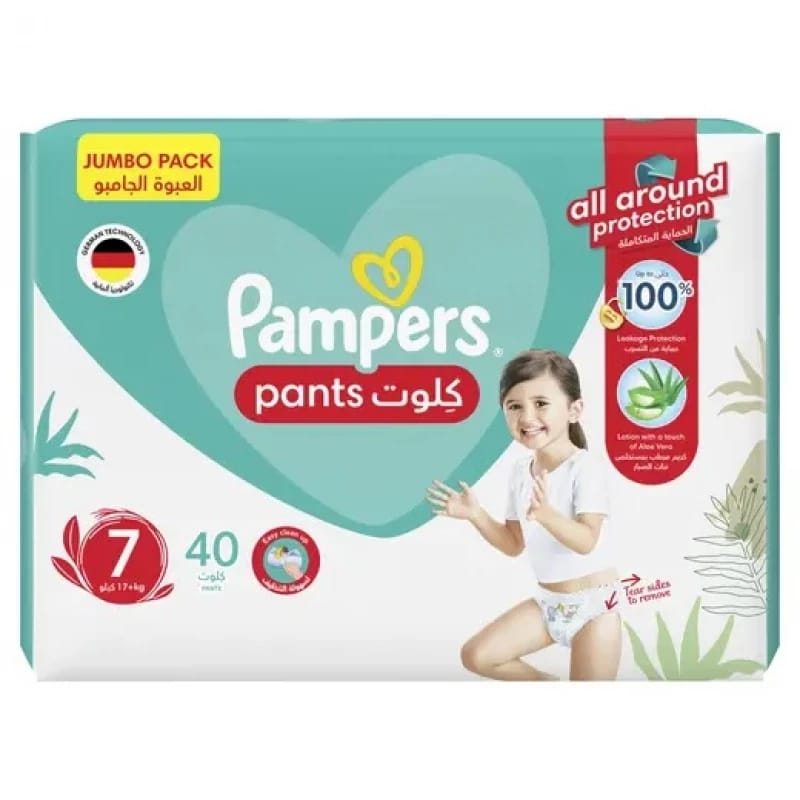 فوط اطفال Pampers Pants Diapers Jumbo Pack, Number 7 Size 17 Kg, 40 Pieces