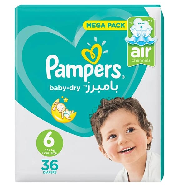 فوط اطفال Pampers Baby-Dry Diapers, Size 6, XL, 13+ Kg, 36 Diapers