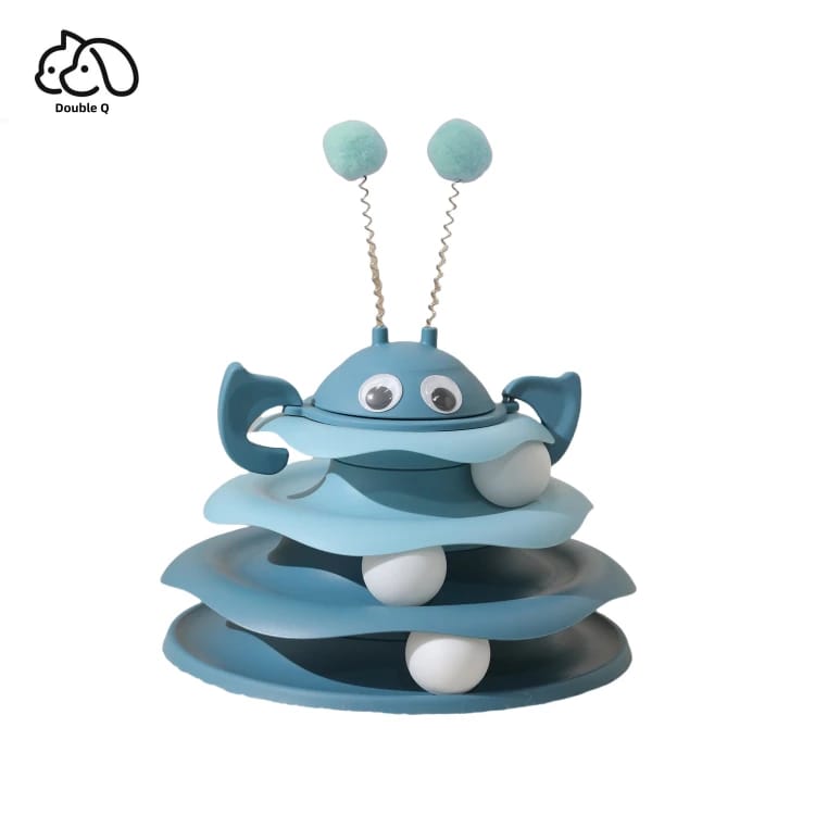 3-Level Cat Tower Toy - Rotating Balls and Bees
