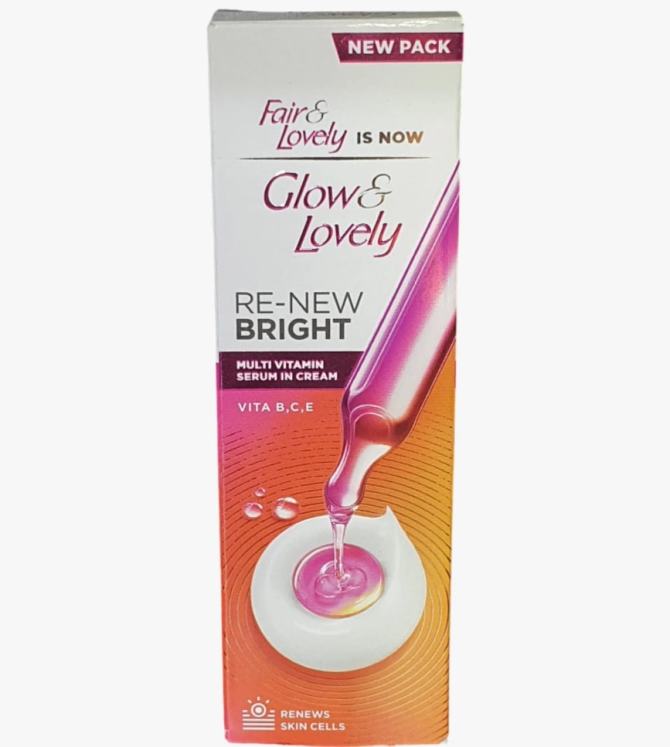 Glow & Lovely Cream for Renew Bright Complexion with Multivitamins Perfect for Women Seeking Radiant Even Toned Skin.