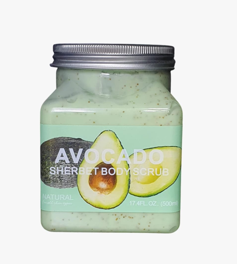 Wokali Natural Avocado Body Scrub Exfoliant for All Skin Types with Renewing Formula