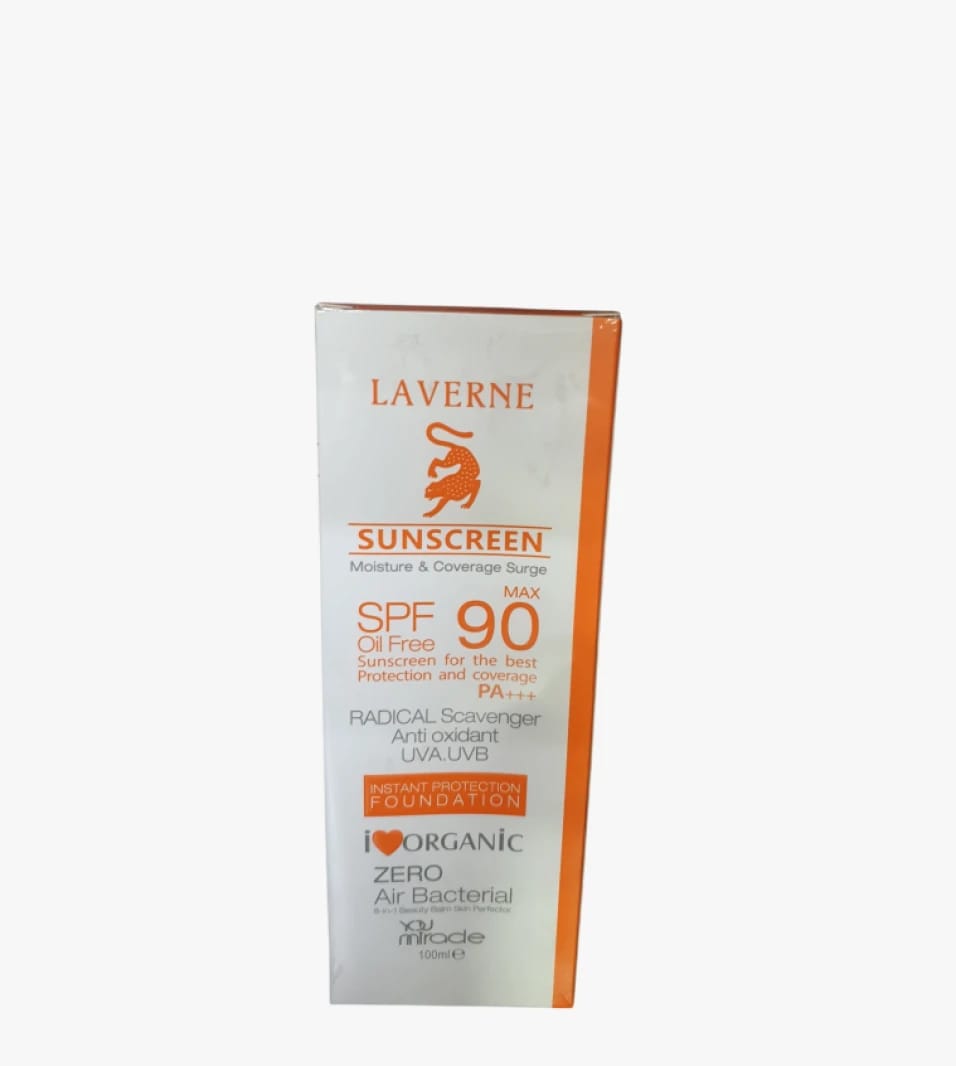 كريم حماية من الشمس لافيرن SPF 90 للوجه لجميع أنواع البشرة مع تركيبة عضوية ومضادة للبكتيريا