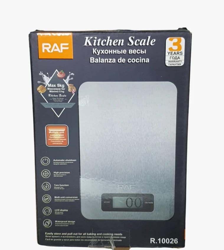 RAF Digital Kitchen Scale, Sleek and Modern Design for All Cooking and Baking Needs with Three-Year Warranty.