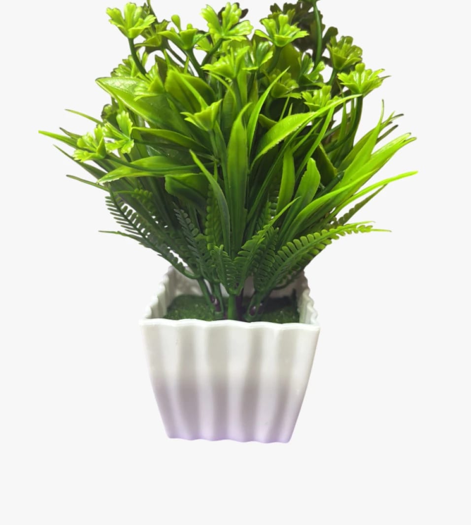 Artificial Flower Pot Set with White Base and Various Colors Ideal for Indoor Decor for Plant Lovers and Modern Aesthetics