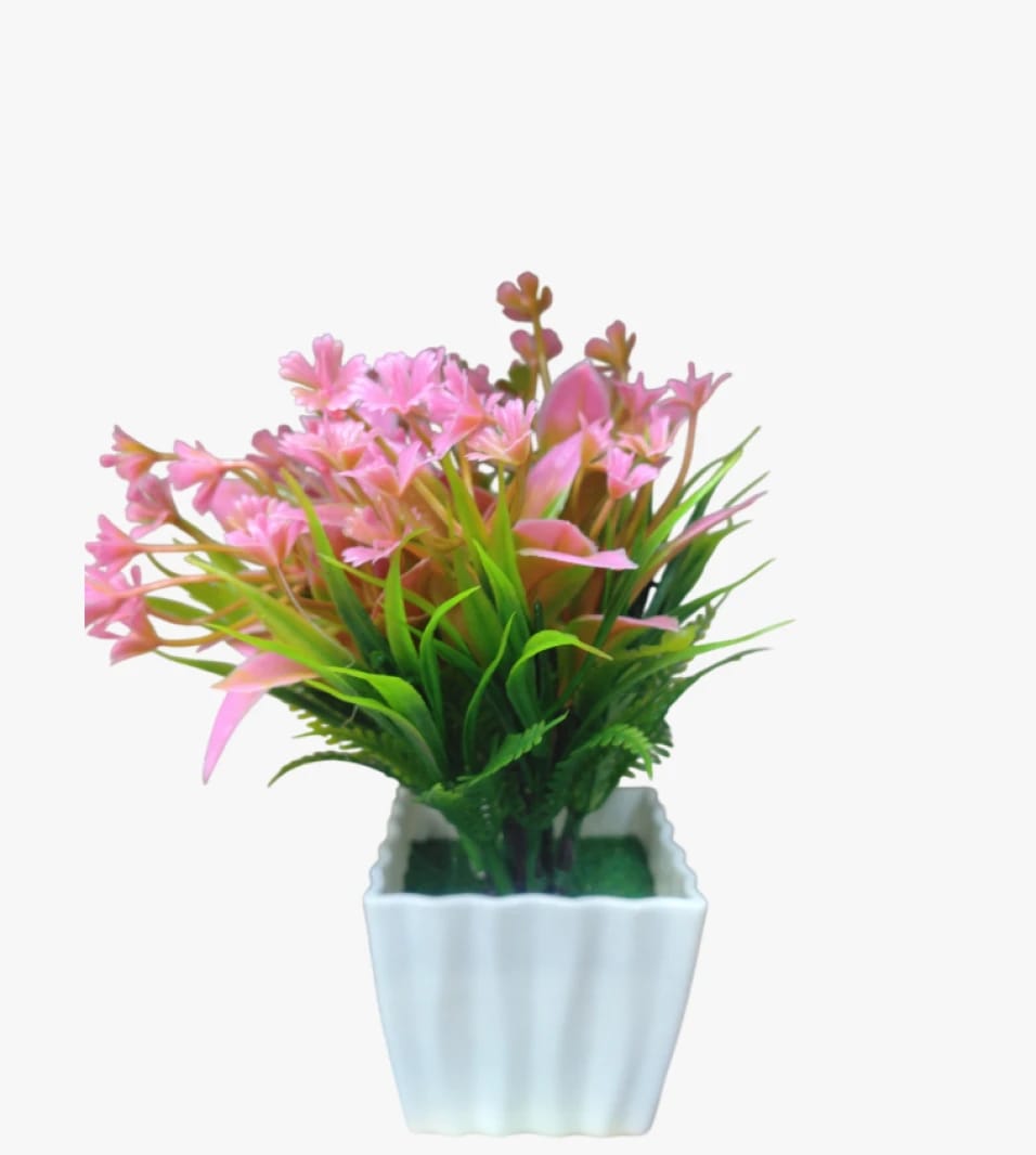 Stunning Home Decor Addition with Artificial Plant and Pink Flowers in Plastic Pot with Stylish Design Perfect for Elegance Lovers
