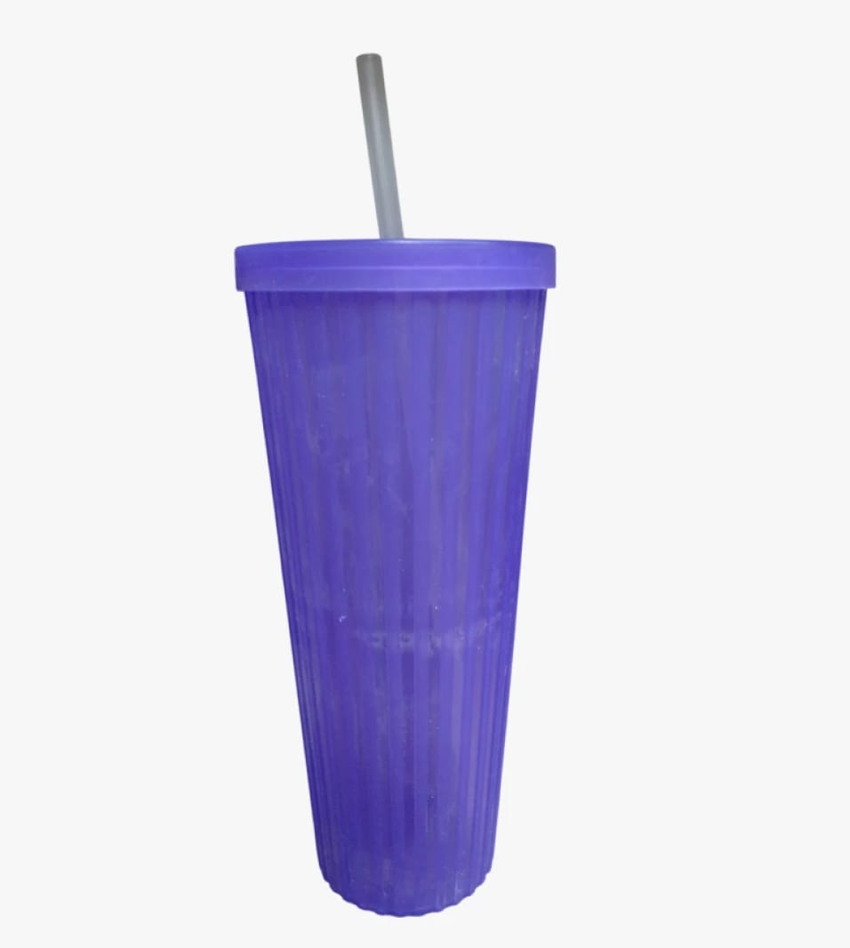 Brief Brand Tumbler with Straw, Ribbed Design with Lid and Gradient Colors for Trendy Nomads, 750ml for All