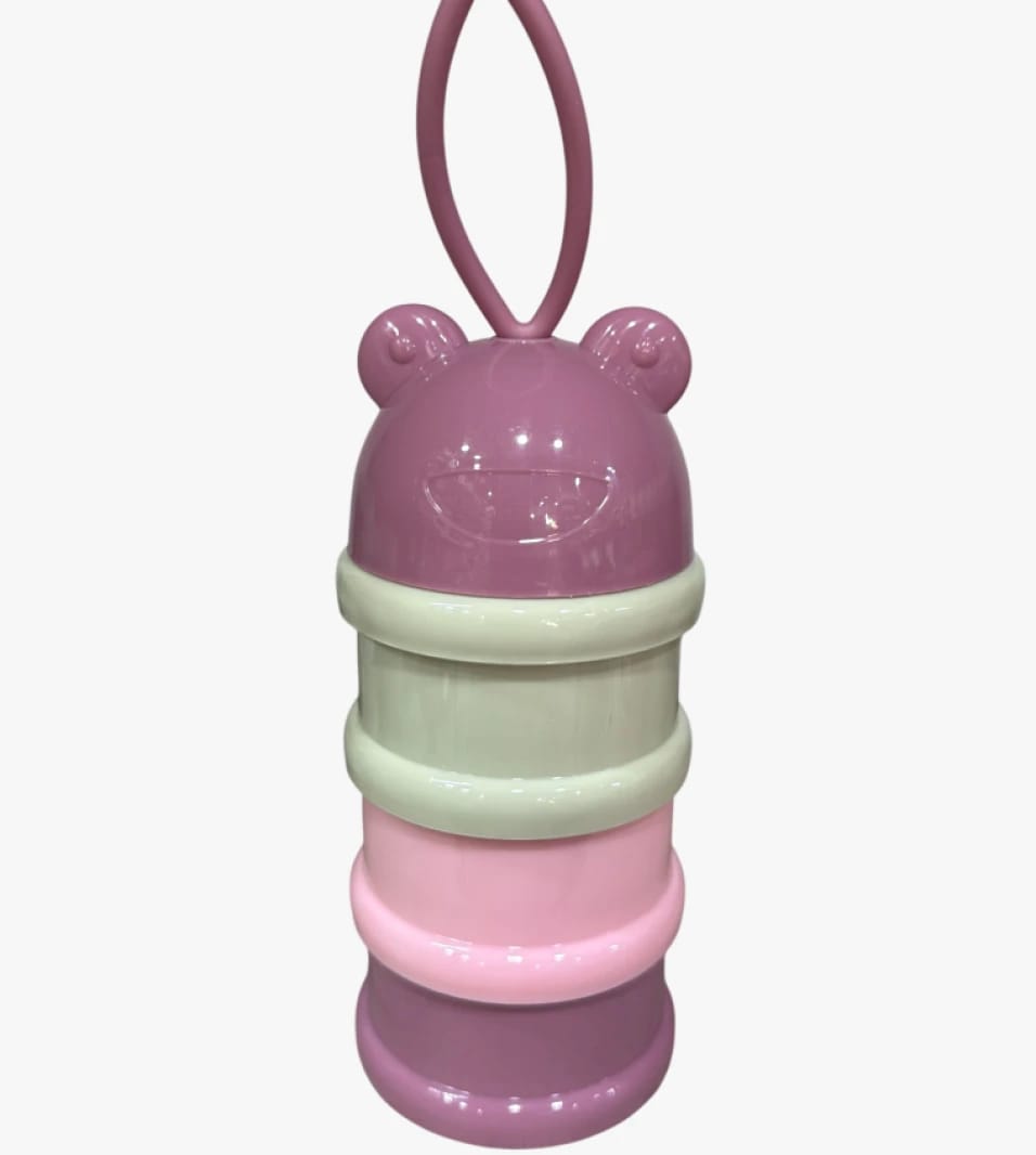 Baby Care Three-Tier Pink Food Container with Cute Toy Design for Kids - Easily Portable and Cleanable