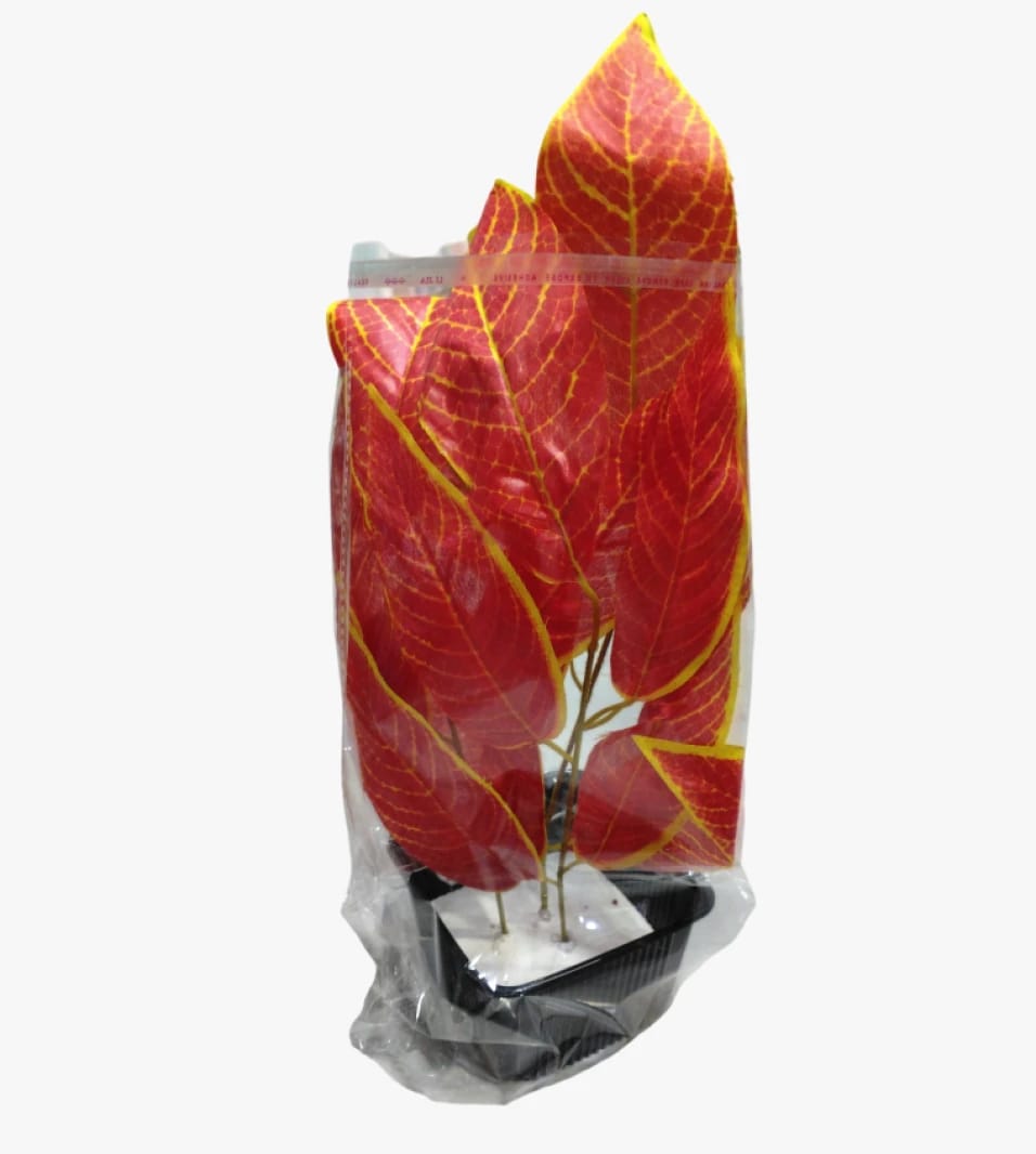 Artificial Decorative Plant Set in Attractive Red Leaves Design for Home and Office Decor, Modern Nature-Inspired Look