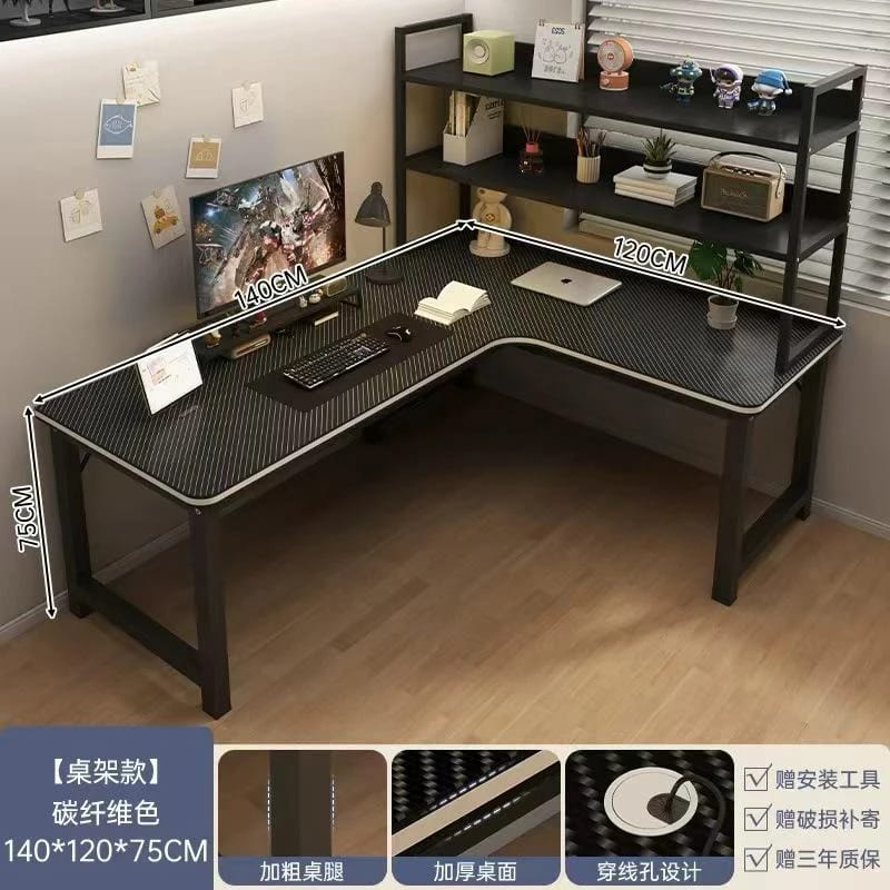 Jumbo L-Shaped Gaming Desk with Side Shelves Black