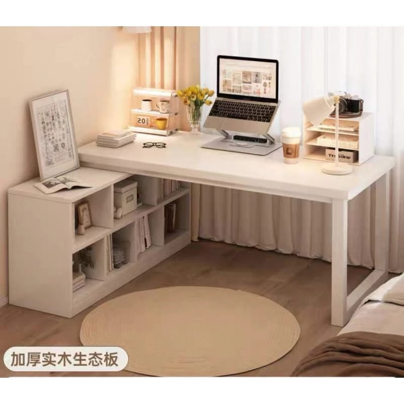 Wooden Study Table with Metal Frame and Lower Bookshelf