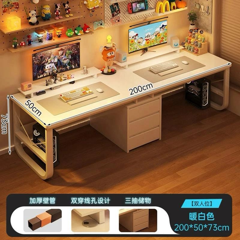 Dual Study Desk with Middle Drawers Brown Color