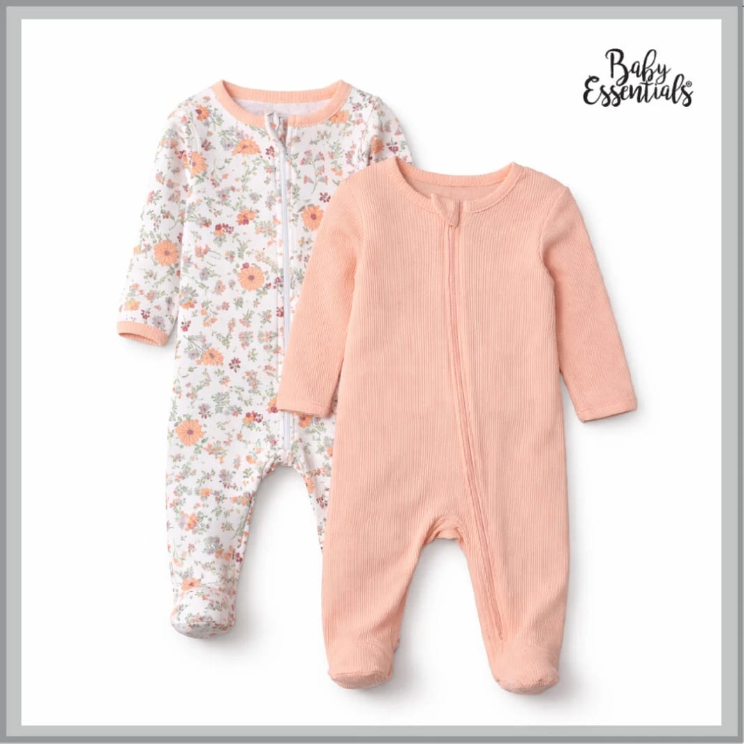 Two-Piece Baby Clothing Set with Zipper - Soft Cotton with Built-in Feet