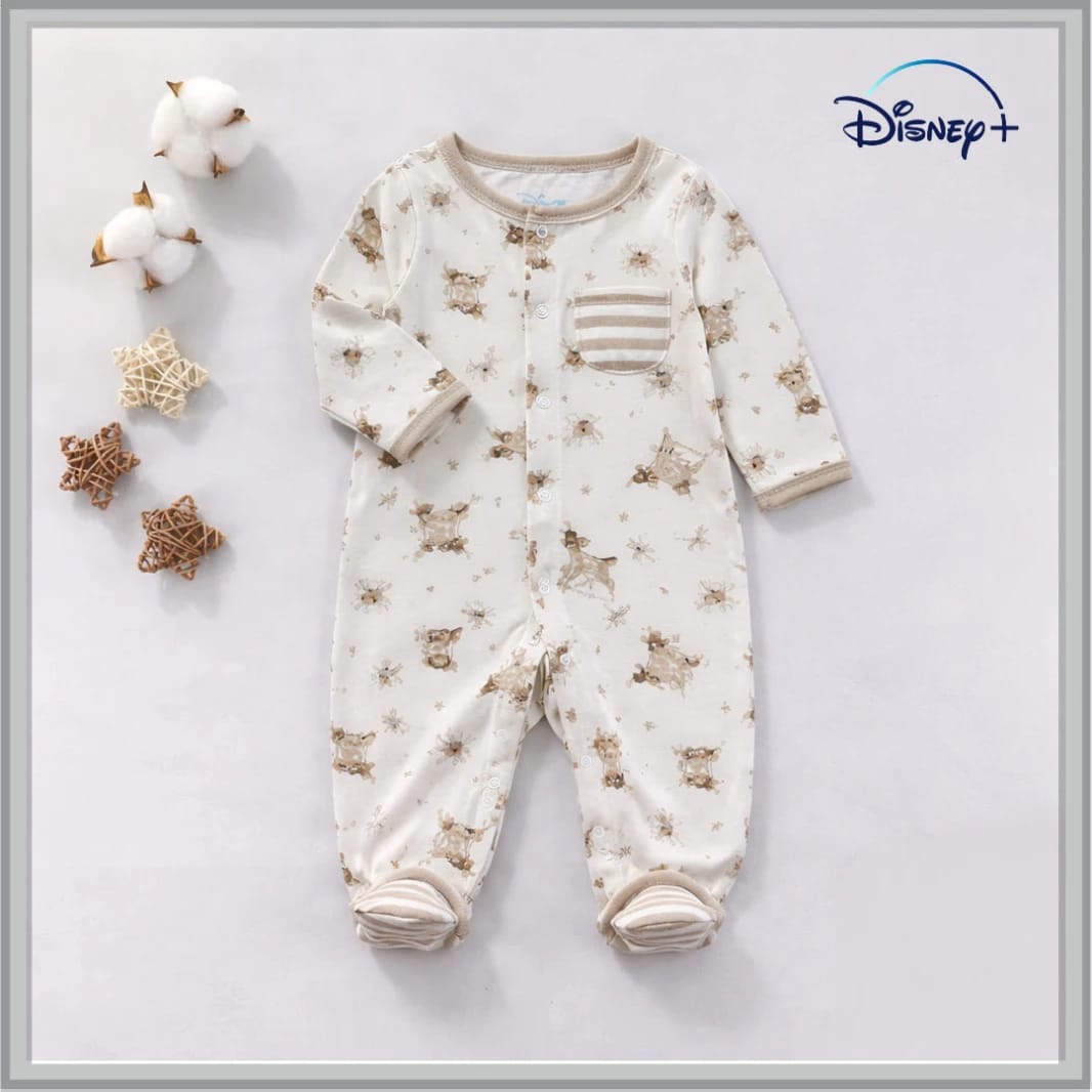 Disney Baby Romper 100% Cotton – Newborn with Integrated Feet and Front Zipper