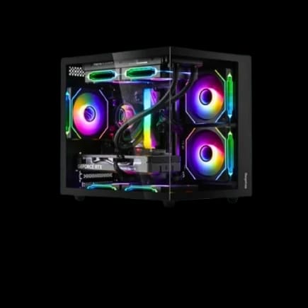 Black Micro Atx Gaming Case Fish Tank 3 Fans Argb