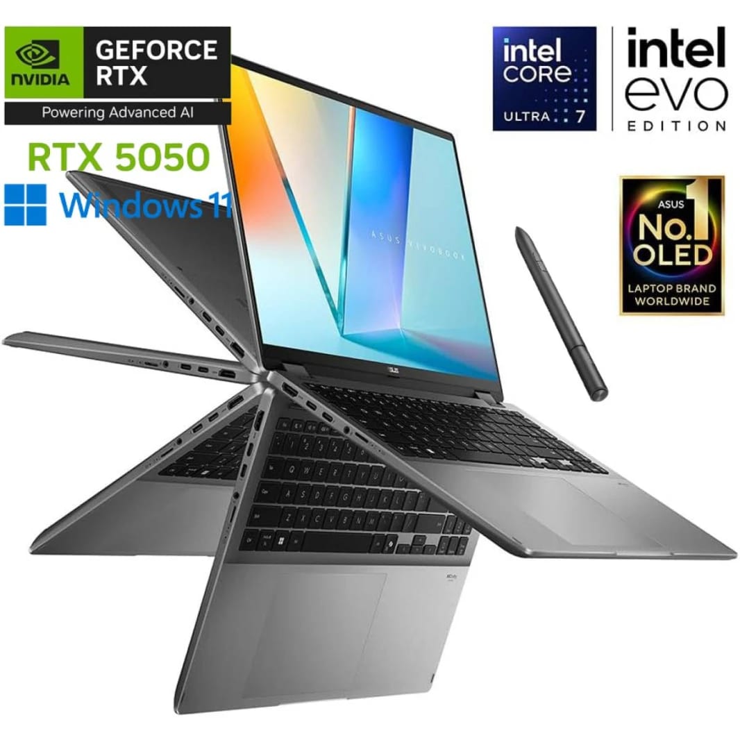 Laptop ASUS Vivobook 16 Flip (TP3607SH), Intel® Core™ Ultra 7 256V, NVIDIA® GeForce RTX™ 5050 8GB GDDR7, 16GB LPDDR5X, 1TB SSD NVMe, 16" 3K OLED Touch w/ SA203H Pen, Thunderbolt 4, Wi-Fi 7, BT 5.4, Windows 11 Home - Matte Gray