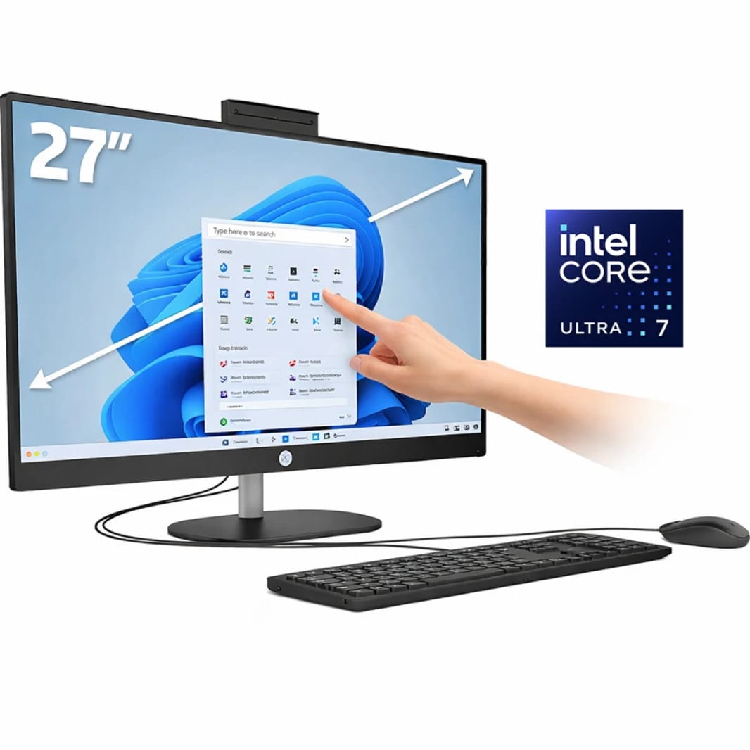 جهاز HP الكل في واحد AI 27-cr2040ne AIO PC، معالج Intel Core Ultra 7 255U حتى 5.2GHz، ذاكرة 8GB DDR5، 512GB SSD، شاشة لمس IPS كاملة الوضوح بحجم 27 بوصة - أسود نفاث