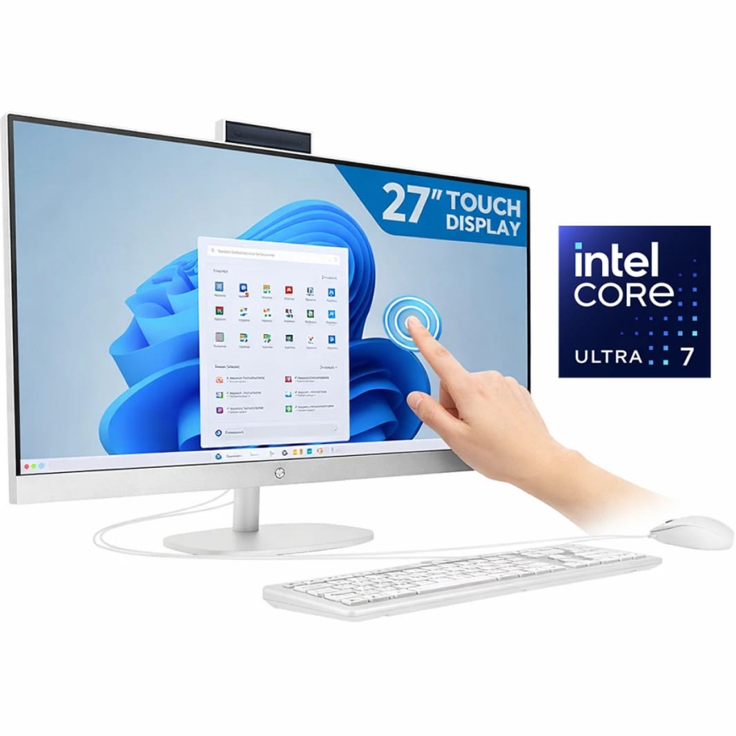 جهاز HP المكتبي المتكامل AI 27-cr2039ne AIO PC، إنتل كور ألترا 7 بسرعة تصل إلى 5.2 جيجاهرتز، 8 جيجابايت DDR5، 512 جيجابايت SSD