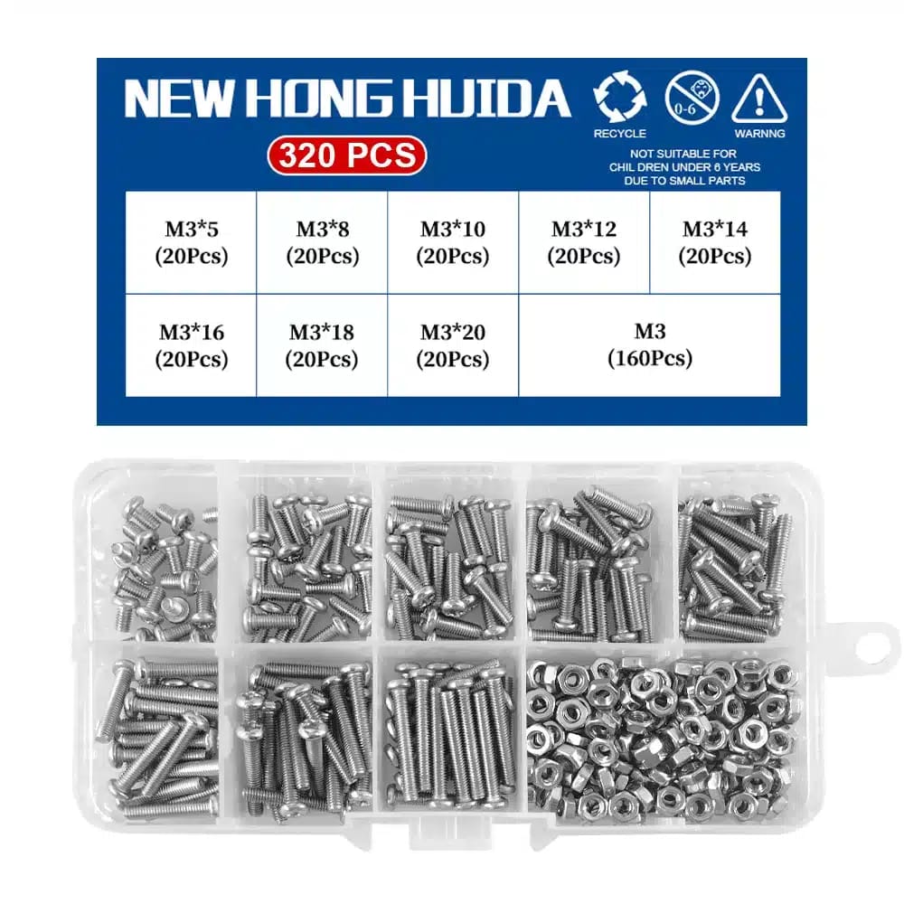 320pcs M3 Stainless Steel Round Head Cross Screw Set