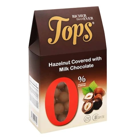 Tops Drajee Hazelnut Milk Chocolate Gluten and Sugar Free 175 Gram