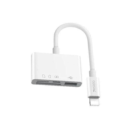 محول Yesido GS12 OTG USB وTF MicroSD وLightning - أبيض