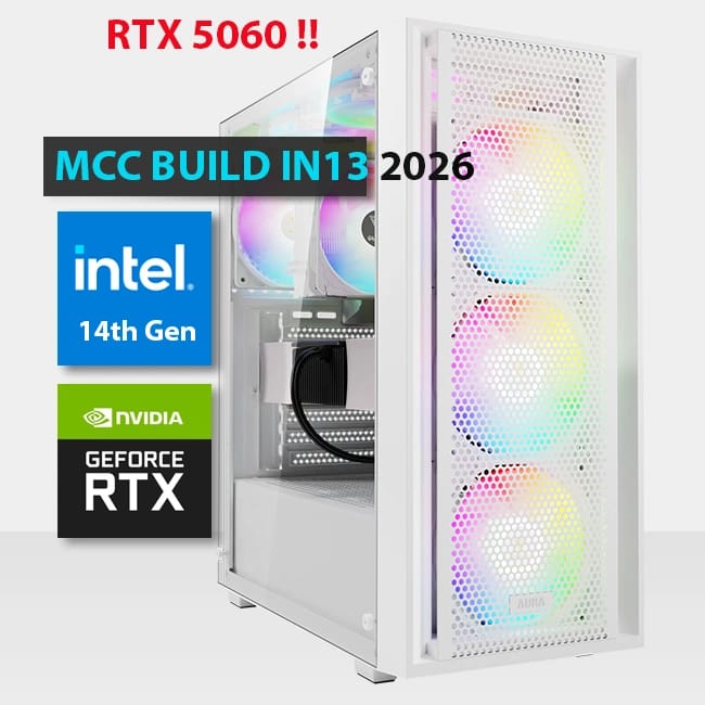 MCC IN13-26 - تجميع الكمبيوتر للألعاب MIDAS | معالج Intel Core i5-14400F 10-Core - بطاقة الرسومات GeForce RTX 5060 OC 8GB GDDR7