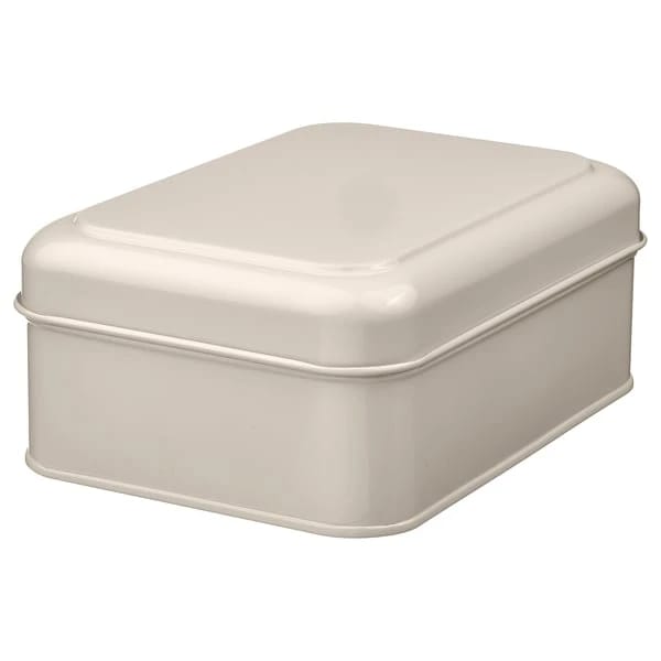 Storage box with lid, light beige, 22x16x8 cm