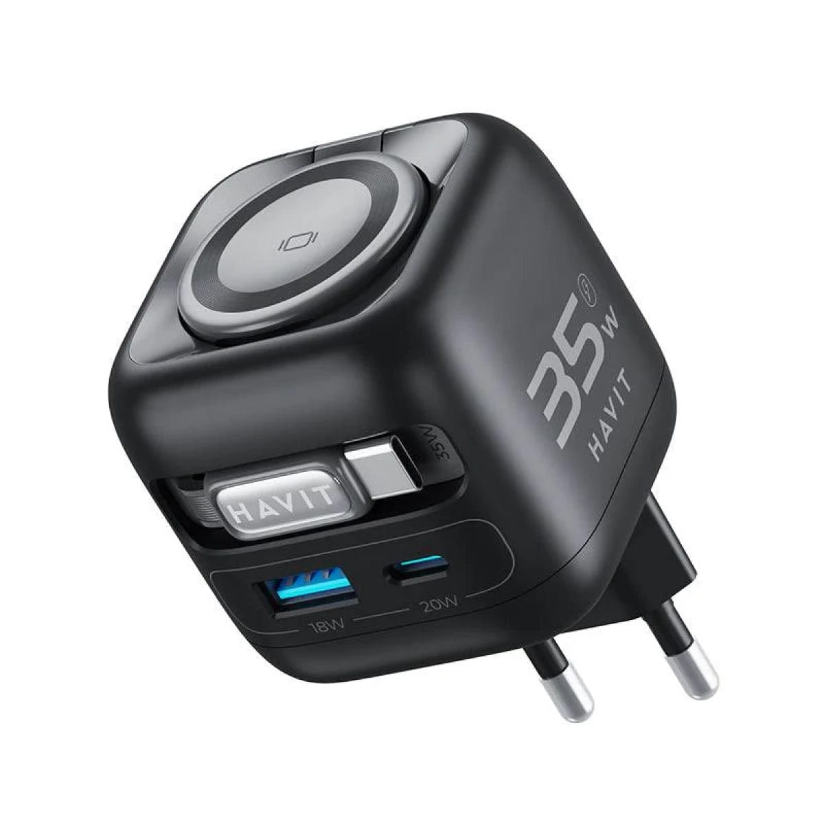 شاحن السفر HAVIT UC250 بقوة 35 واط GaN مع كابل قابل للسحب