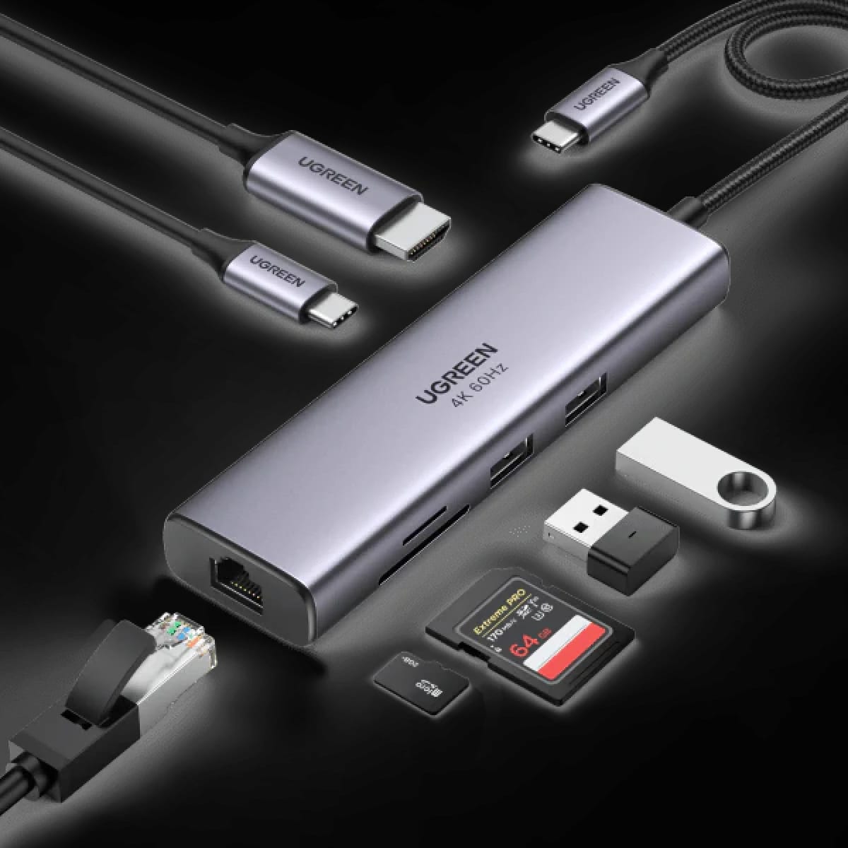 UGREEN 7-in-1 USB-C Hub with 4K@60Hz HDMI, 100W PD & SD/TF Card Reader