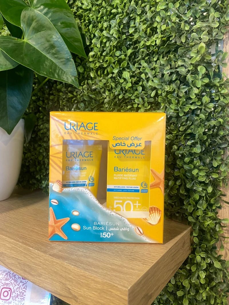 واقي شمس Uriage Bariesun SPF50+ سائل مات 50 مل 2 قطعة للبشرة الدهنية