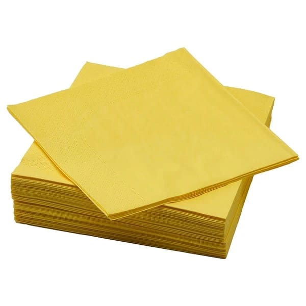 منديل ورقي، أصفر، 40x40 سم