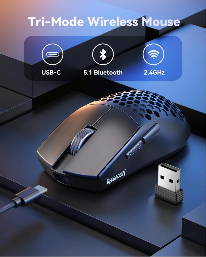 ماوس ألعاب لاسلكي Redragon M725 Honeycomb Shell، خفيف جدًا 49 جم