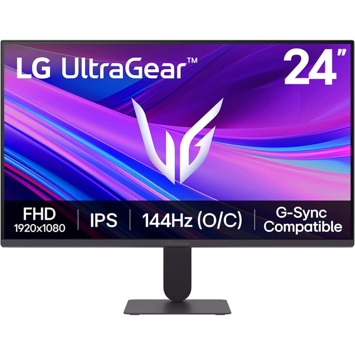 شاشة ألعاب LG 24G411A Ultragear 24 بوصة FHD IPS، 144 هرتز (O/C)، 1 مللي ثانية MBR، متوافقة مع NVIDIA G-Sync، AMD FreeSync، HDR10، HDMI، DisplayPort، بحامل رفيع، أسود