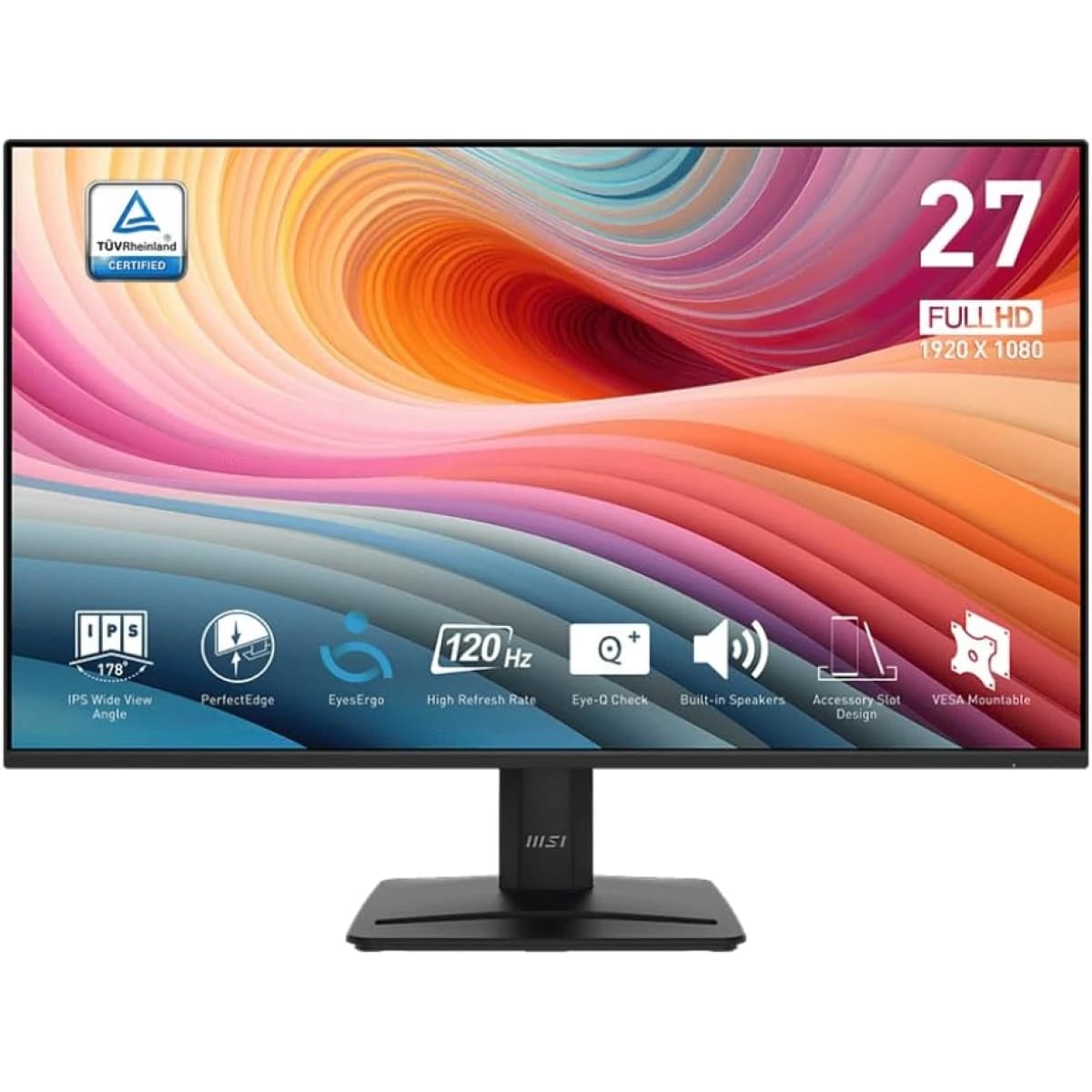 MSI PRO MP275 E2 27" IPS Full HD 120Hz Less Blue Light PRO VESA Mountable Built-in Speakers Tilt-Adjustable VGA & HDMI & DP - Black