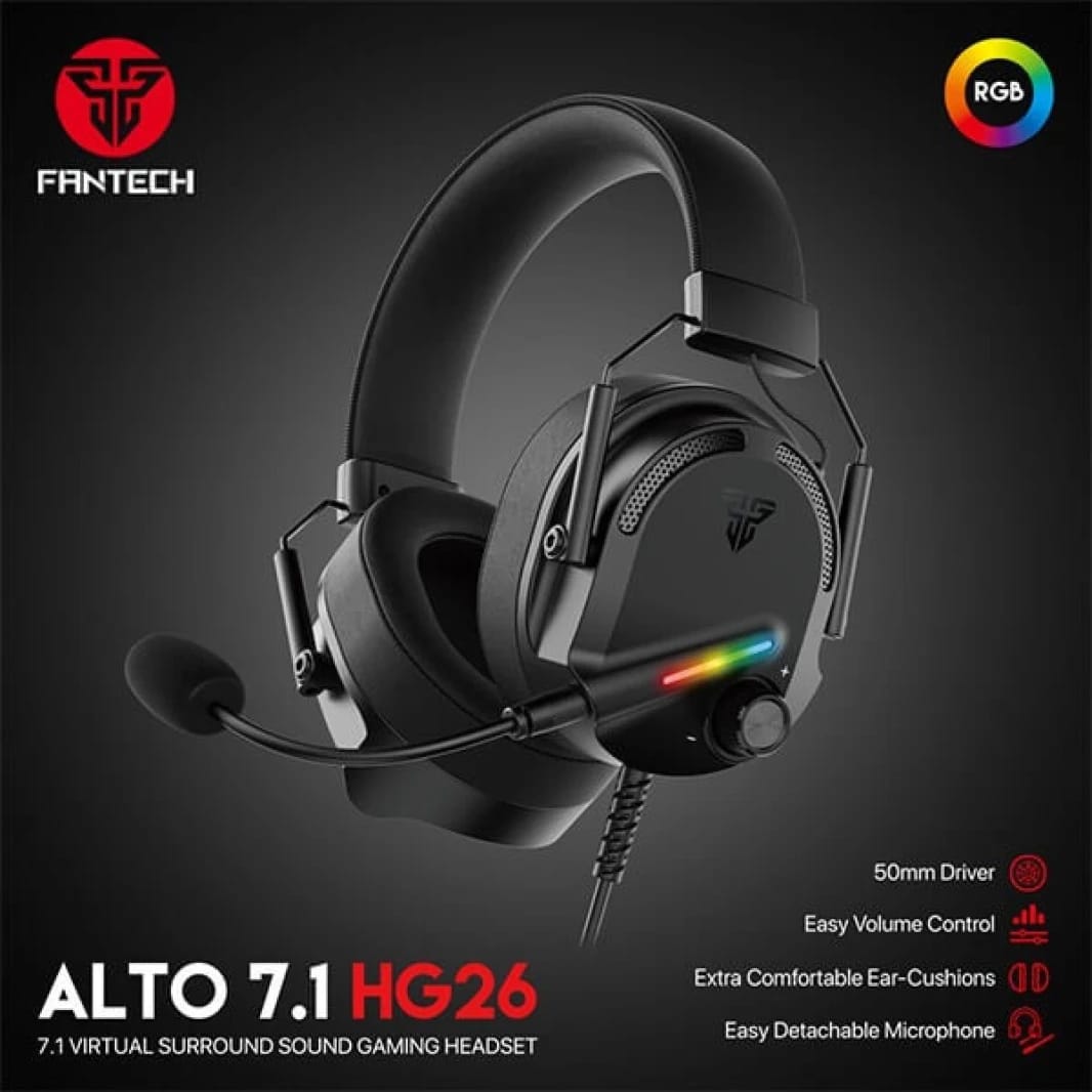 سماعة الألعاب السلكية Fantech ALTO HG26 بتقنية 7.1 افتراضية محيطية وإضاءة RGB