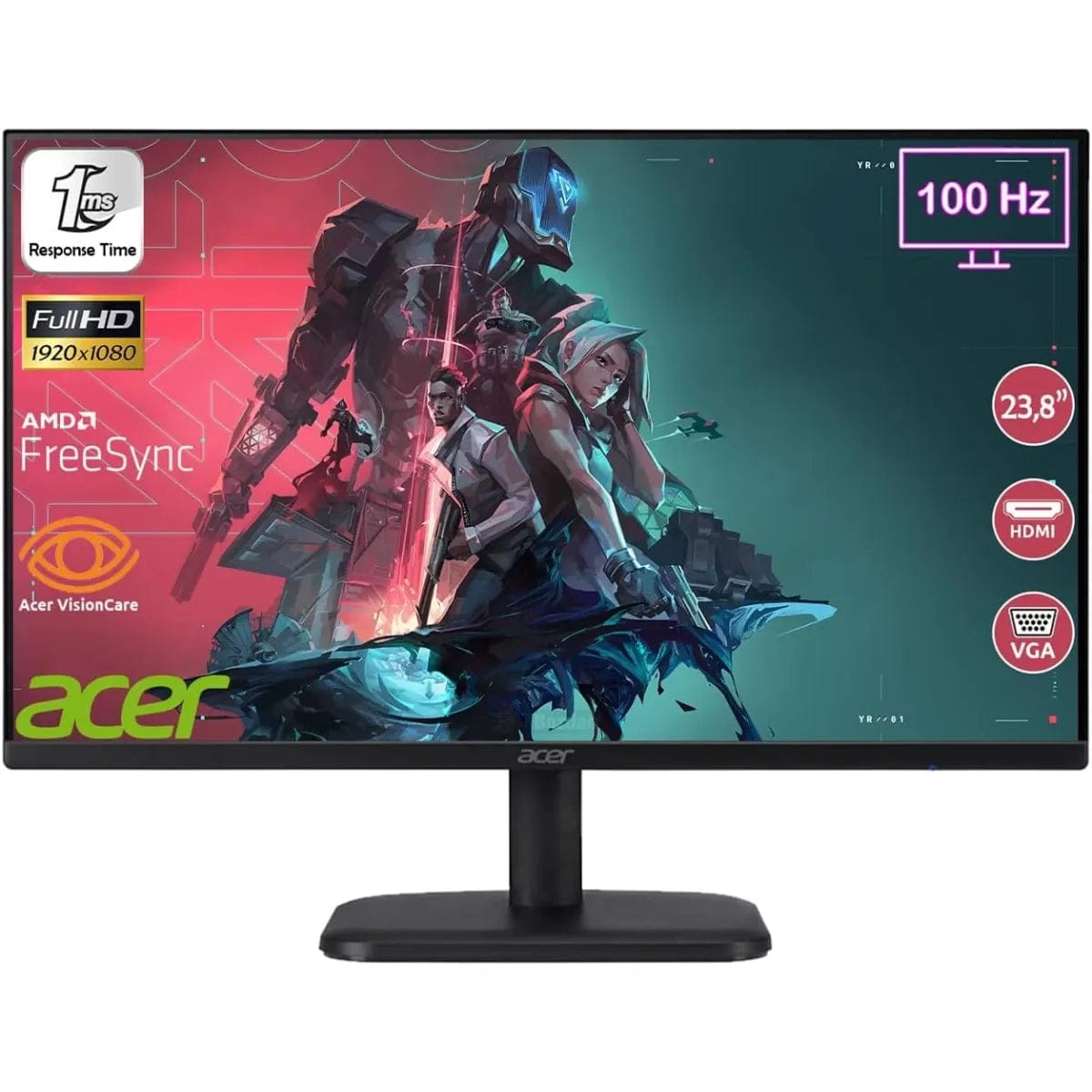 شاشة ألعاب إيكر EK241Y بمقاس 24 بوصة بتقنية IPS ودقة Full HD ومعدل تحديث 100Hz وزمن استجابة 1ms
