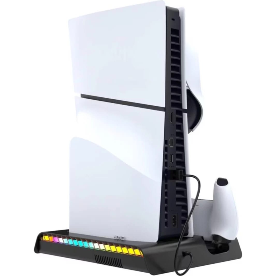 حامل عمودي Ps5 من iPega P5S006 - شاحن متعدد الوظائف مع تبريد وإضاءة RGB لمحطة بلاي ستيشن 5 سليم بلون أسود