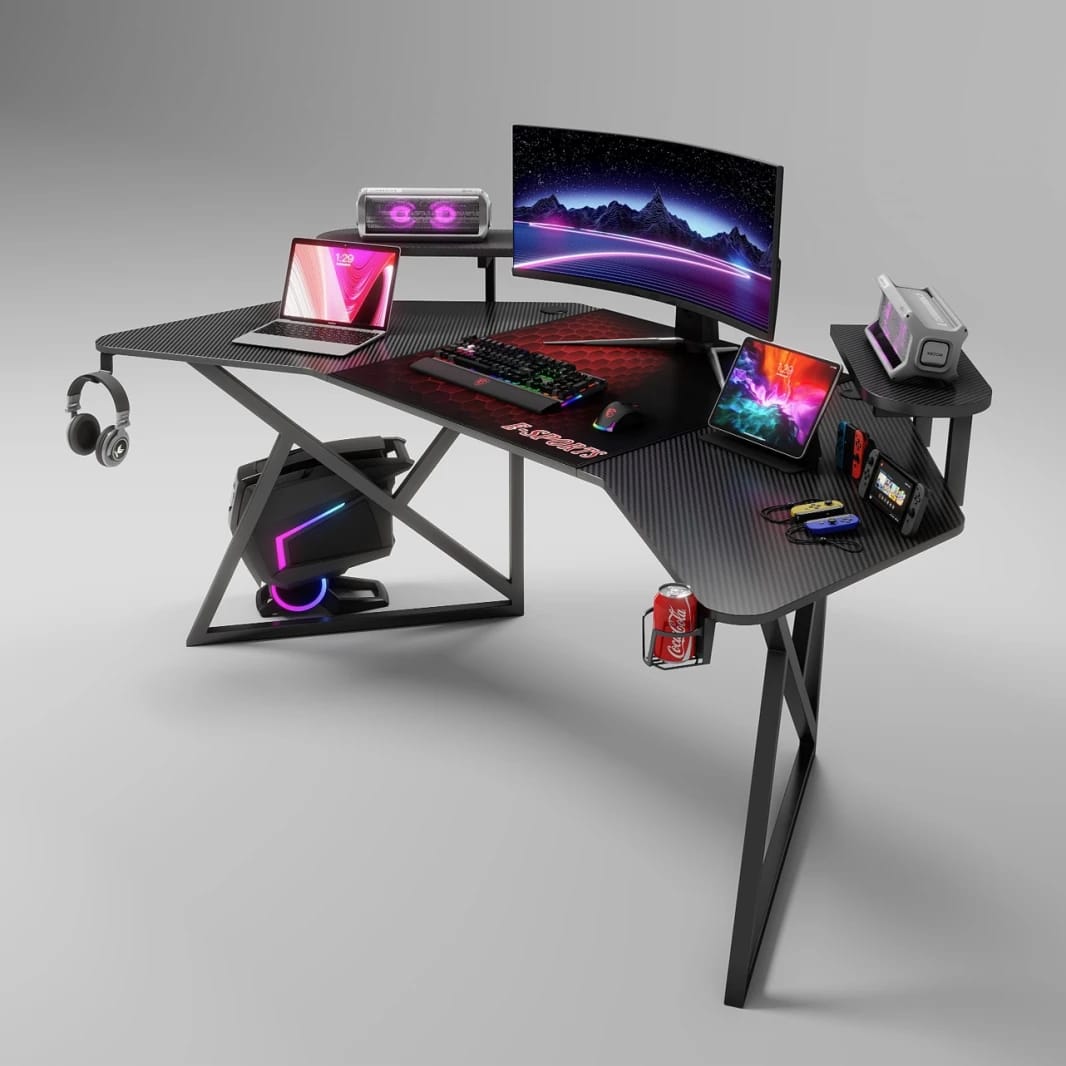 FEEX D2204 Gaming Curved Desk – Black 1800x700x800cm