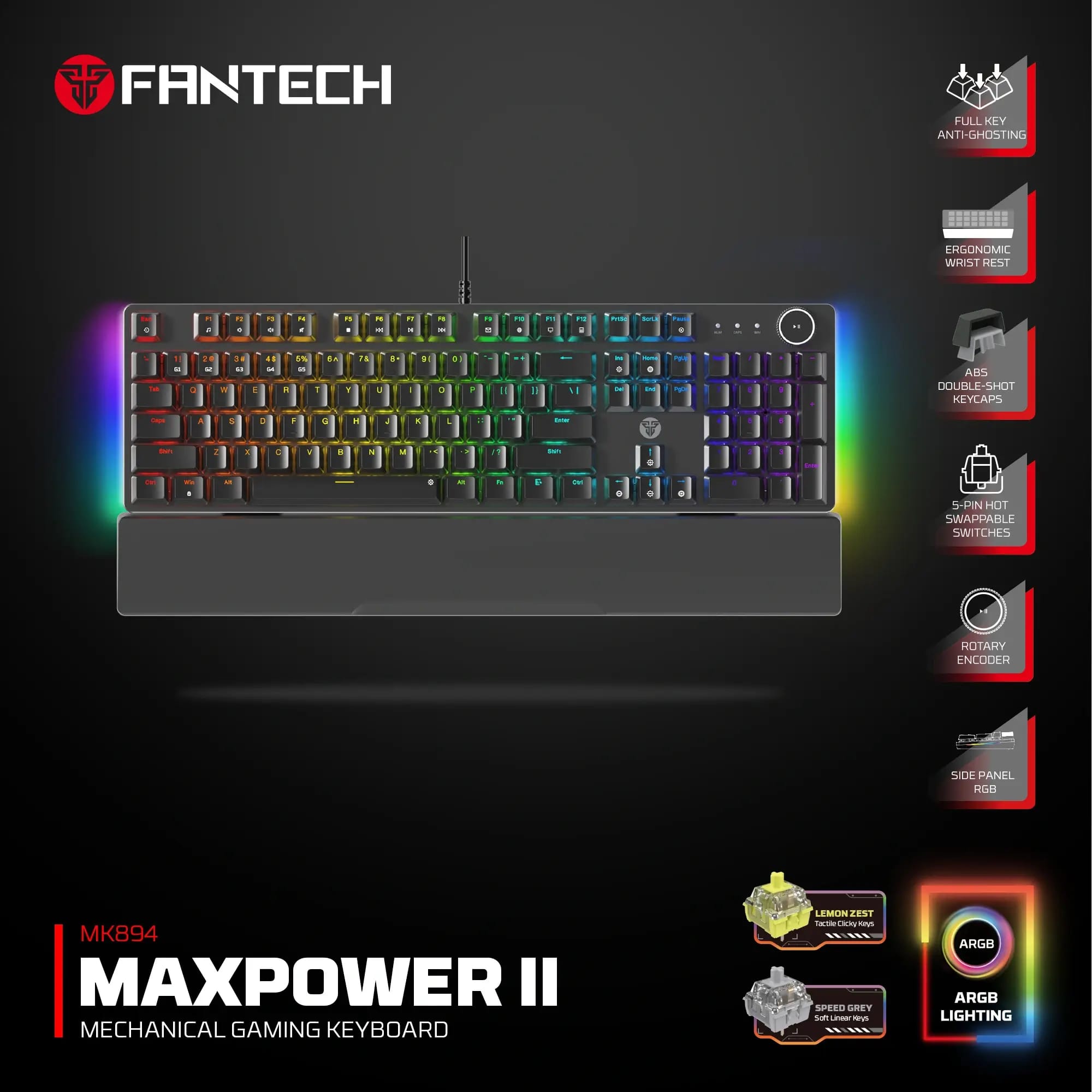 لوحة مفاتيح الألعاب الميكانيكية فانتك MK894 Maxpower II أسود (Double-Shot ABS)