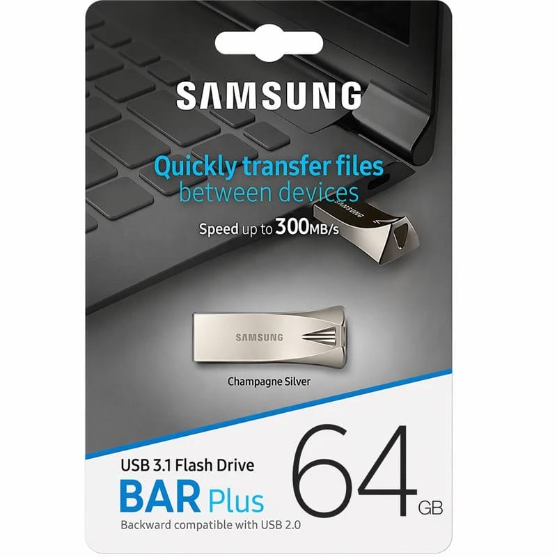 سامسونج بار بلس 64 جيجابايت - 300 ميجابايت/ثانية وحدة تخزين USB 3.1 شامبين فضي