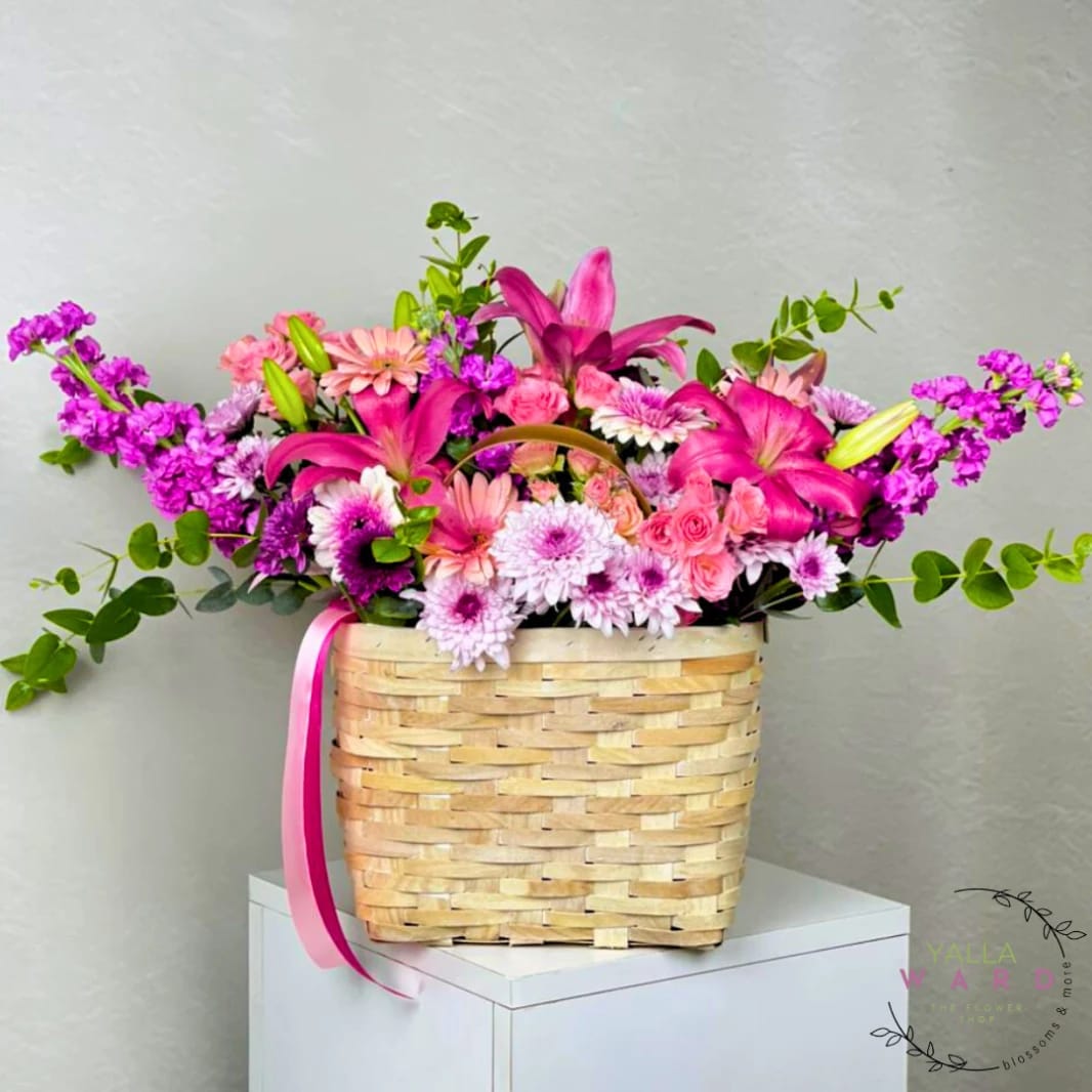 Pink Flowers Basket | Elegant Flower Basket in Amman – Yalla Ward