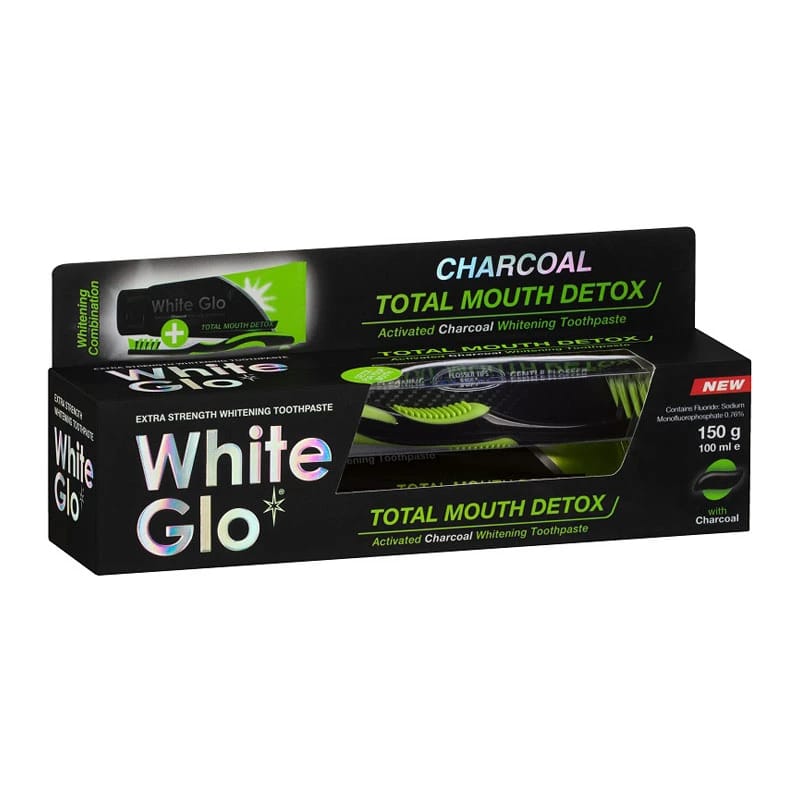 White Glo Charcoal Total Mouth Detox Toothbrush & Toothpaste 150g