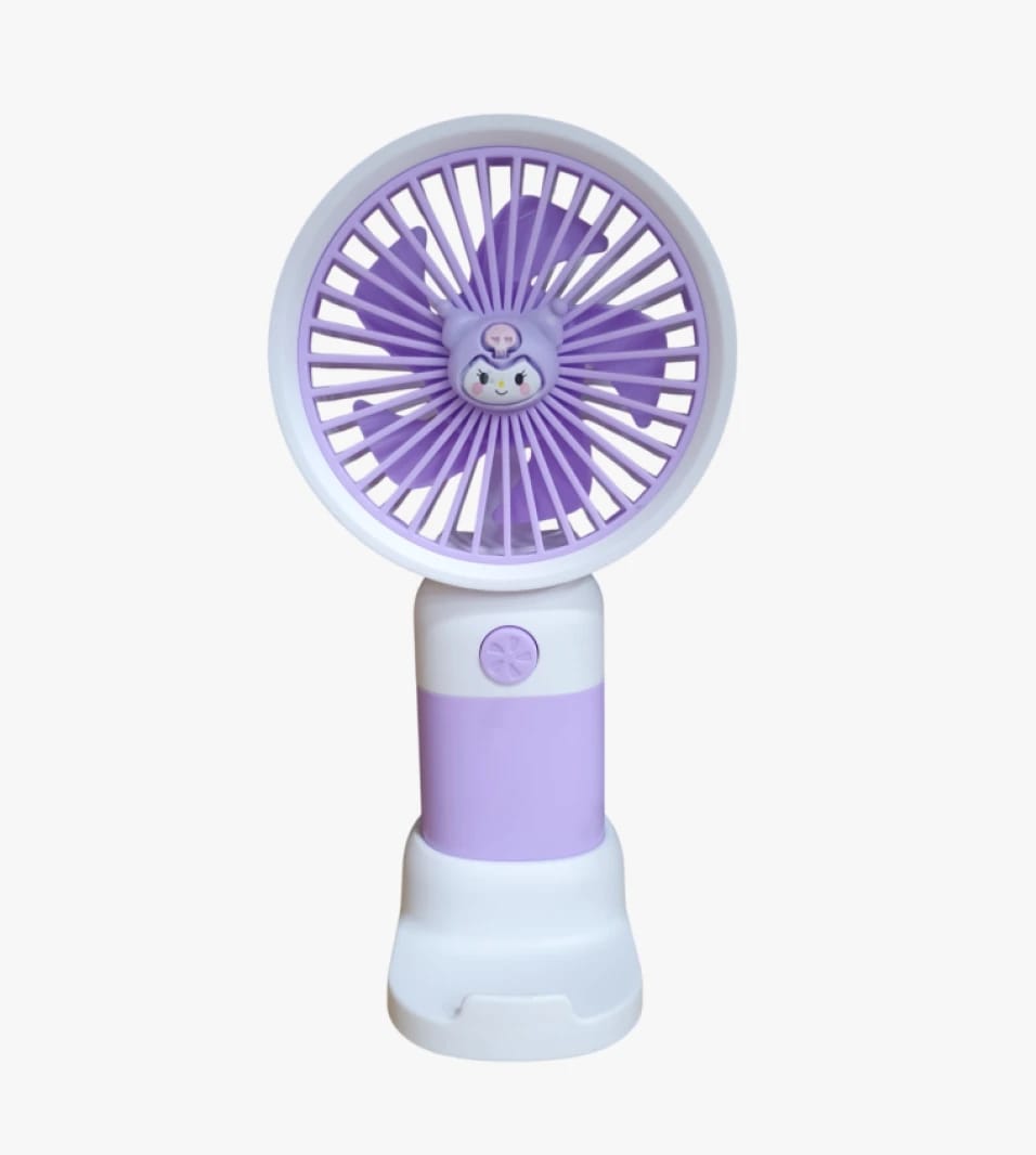 Portable Desk Fan for Kids with Unique Purple Design Featuring Cute Cartoon Character Perfect for Outdoors and Traveling