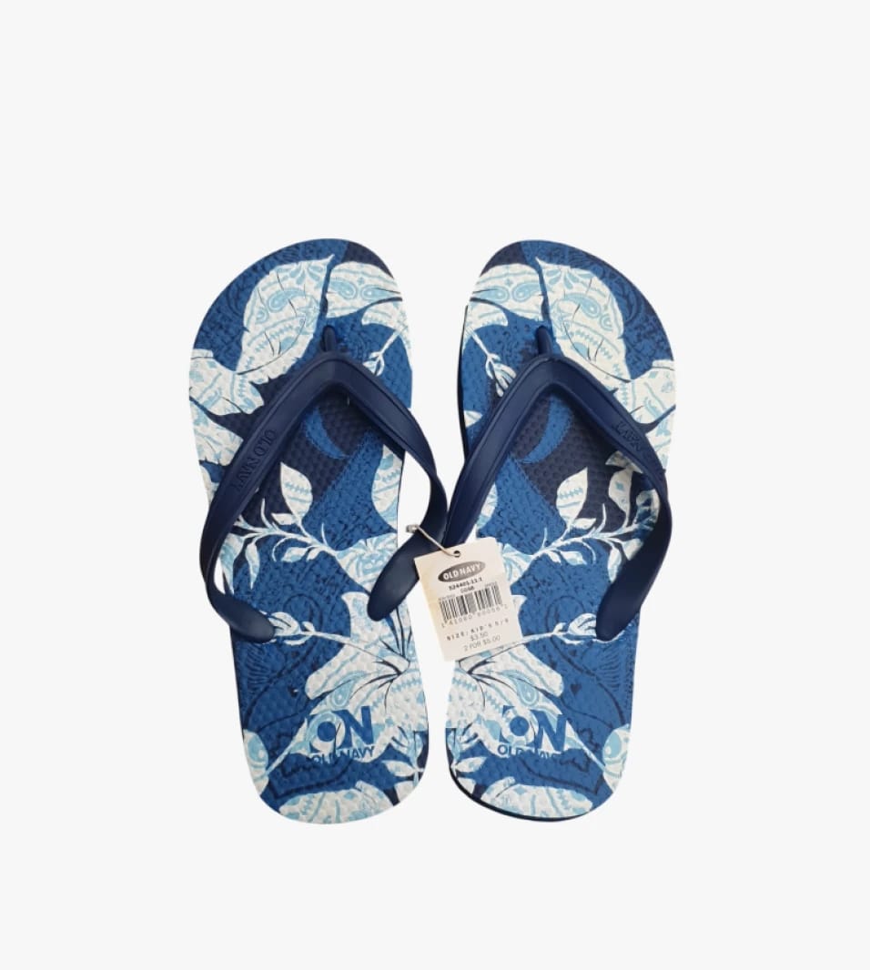 Old Navy Kid's Flip Flops with Blue Floral Design for Comfortable Summer Beach and Pool Wear